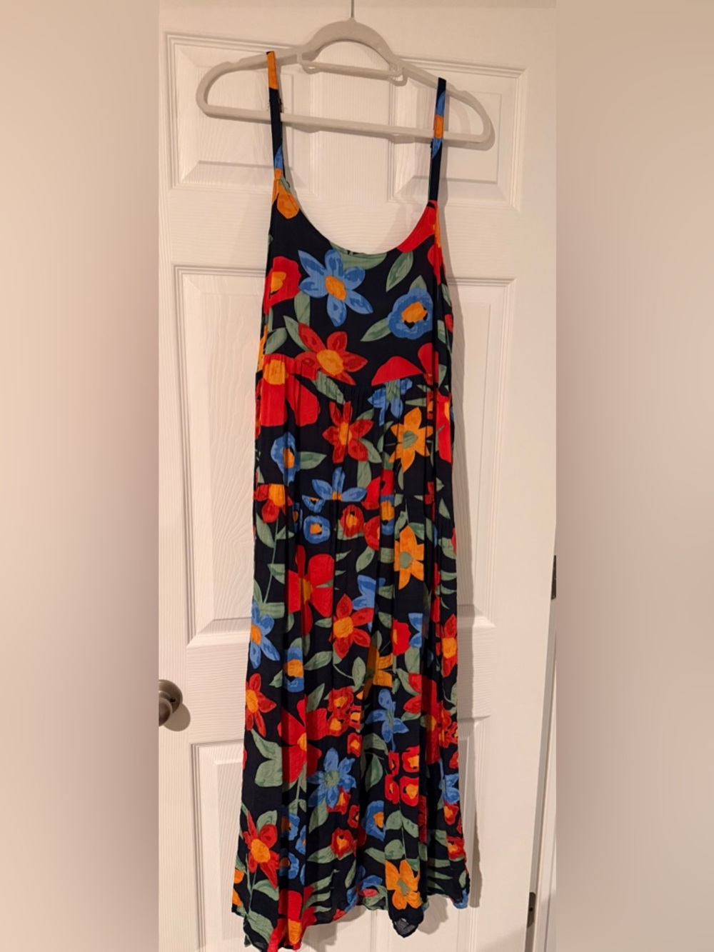 Anthropologie Black Maxi dress with Red, Blue & Orange Floral Print